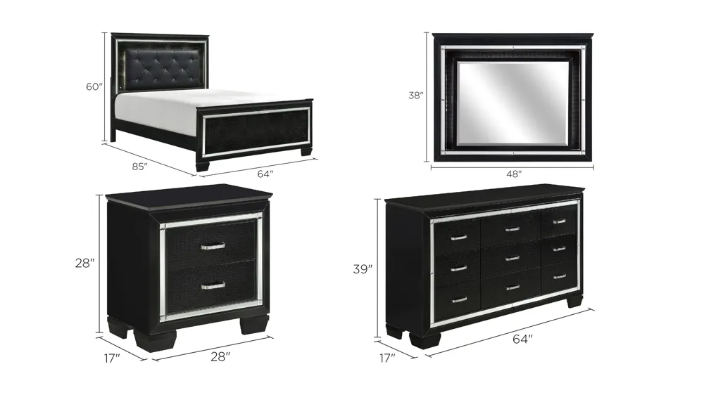 Brambley 4-pc. Bedroom Set w/ LED Lights Dimensions