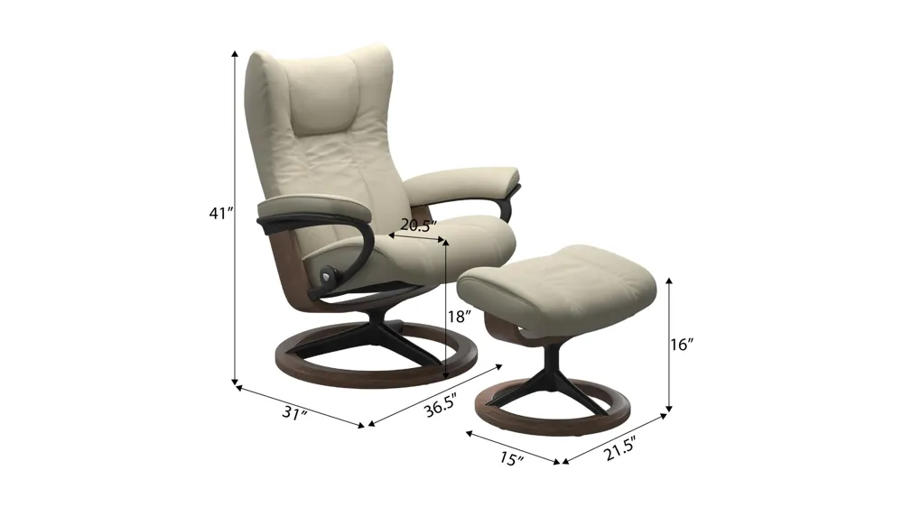 Wing Large Signature Chair & Ottoman Dimensions