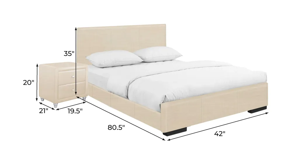 Hindes Platform Bed with 1 Nightstand Dimensions
