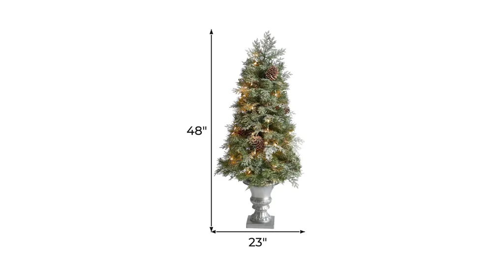4' Pine Artificial Christmas Tree with Warm White LED Lights and Bendable Branches in Urn Dimensions