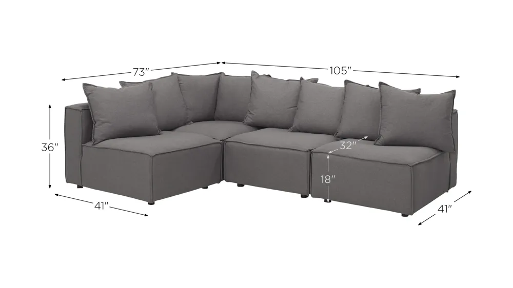 Loris Chenille 4-pc. Pit Sectional Dimensions
