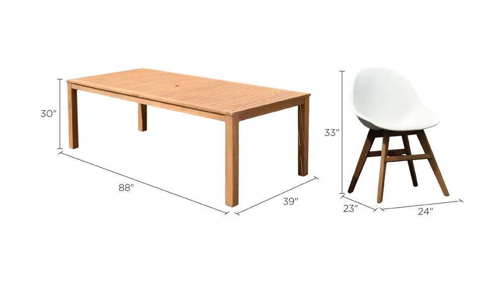 Amazonia Outdoor 9-pc. Rectangular Patio Dining Table Set w/ Teak Chairs Dimensions