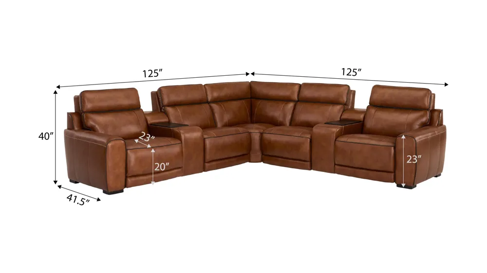 Titan 7-pc. Triple Power Leather Sectional w/ Immersive