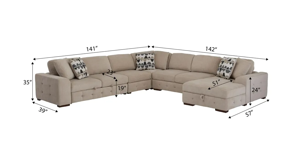 Dolman 5-pc. Sectional with Pop-Up Sleeper Dimensions