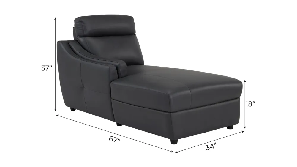Warner Leather Left Arm Facing Chaise Dimensions