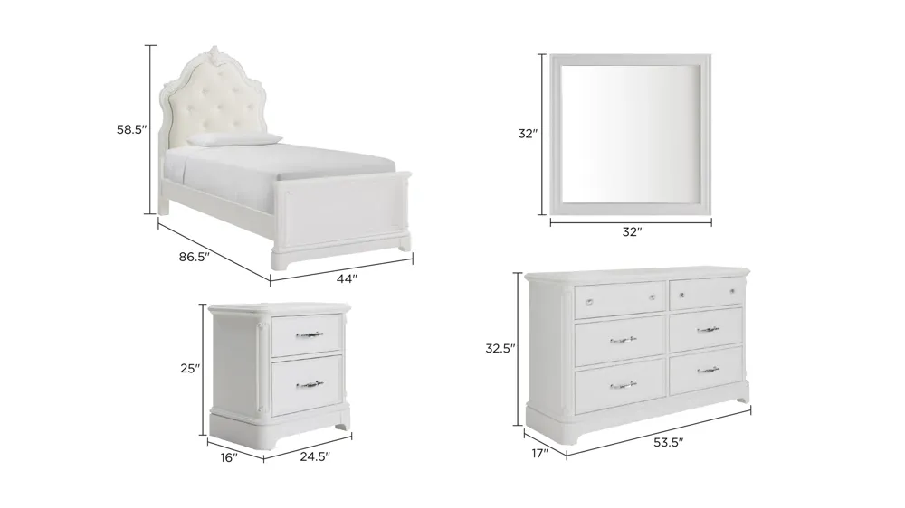 Gianna 4-pc. Bedroom Set Dimensions