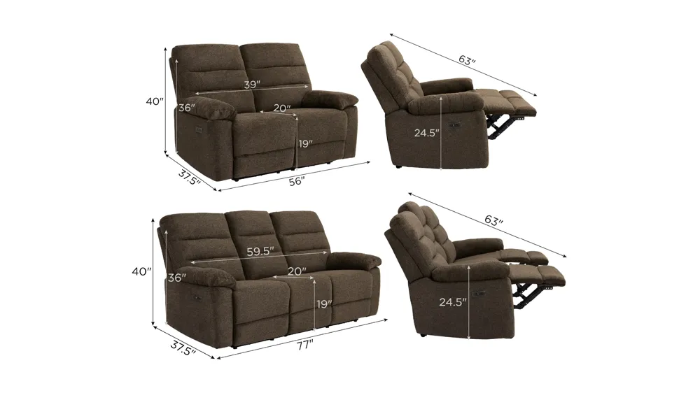 Bennington Power Living Room Set Dimensions