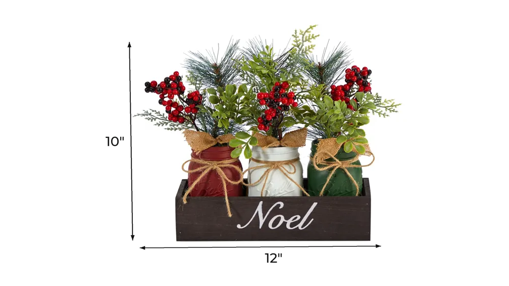 12" Holiday Foliage Mason Jar Artificial Arrangement Dimensions