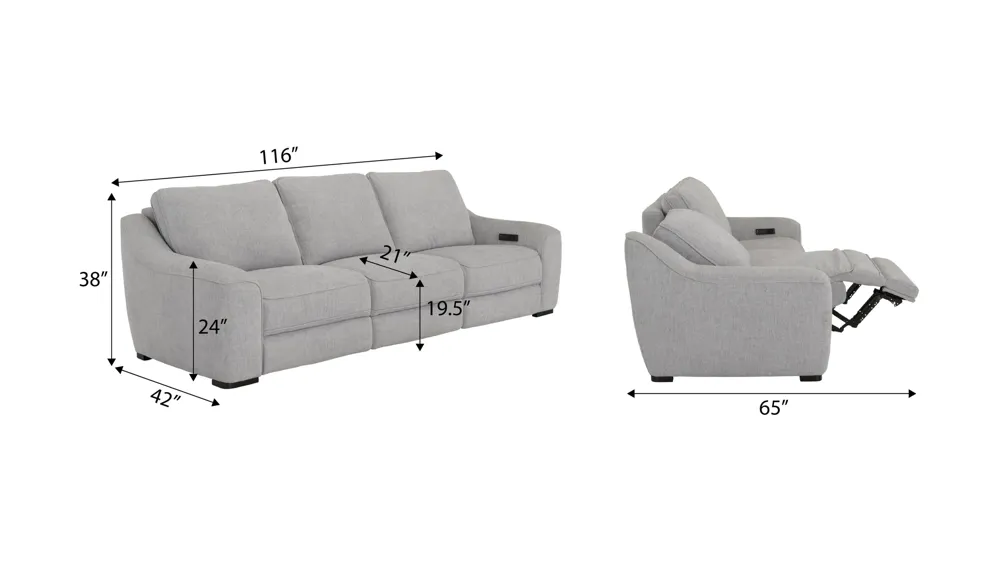 Atlas Dual Power 3-pc. Sofa Dimensions
