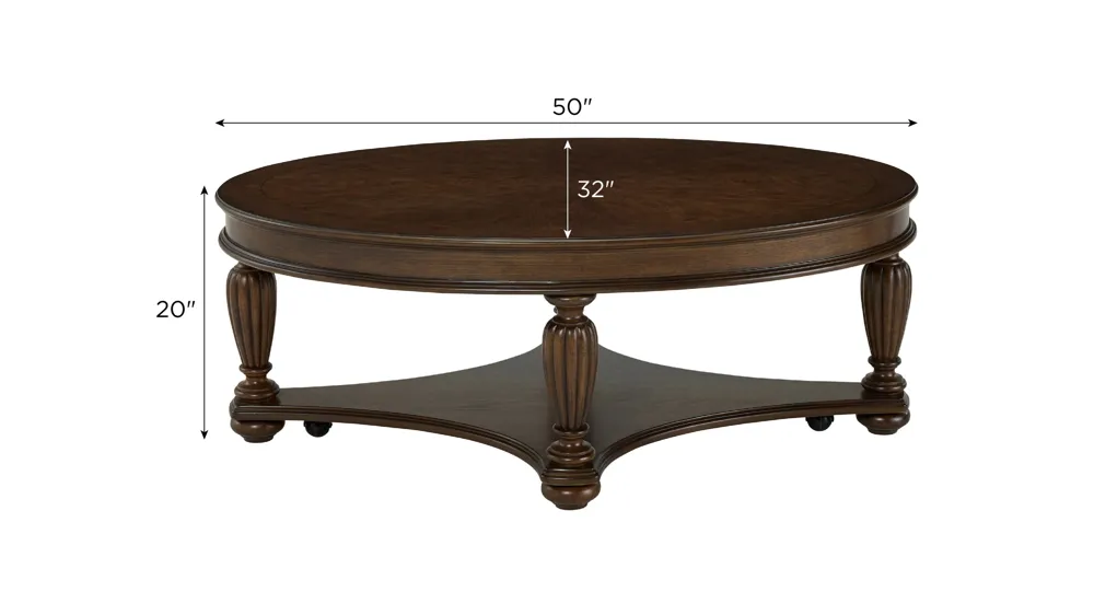 Crawley Oval Coffee Table w/ Casters Dimensions