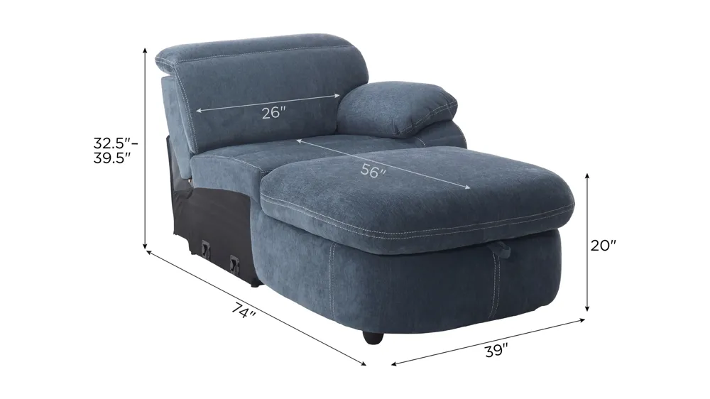 Enbright Microfiber Right Arm Facing Power Chaise w/ Ratchet Headrest Dimensions