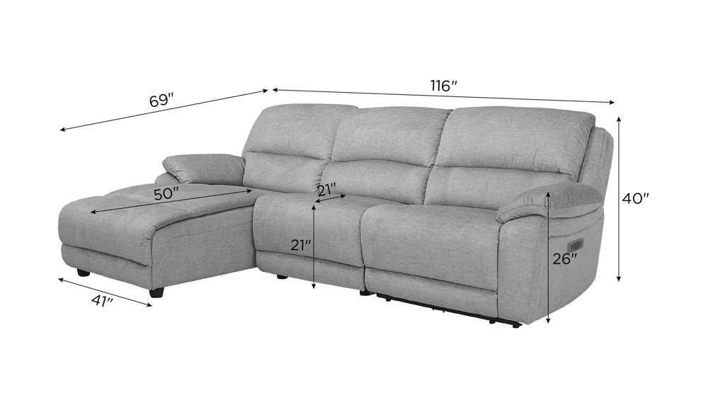 Marley 3-pc. Power Sectional Dimensions