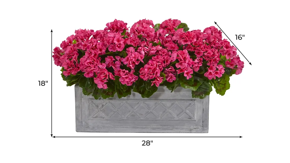 18in. Geranium Artificial Plant in Stone Planter (Indoor/Outdoor) Dimensions
