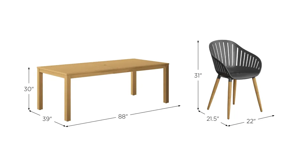 Amazonia 9-pc. Outdoor Rectangular Patio Dining Set Dimensions