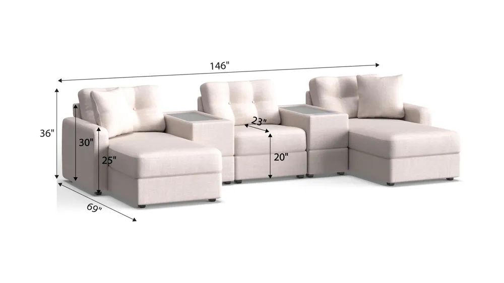 ModularOne 5-pc. Sectional w/One Power Console Dimensions