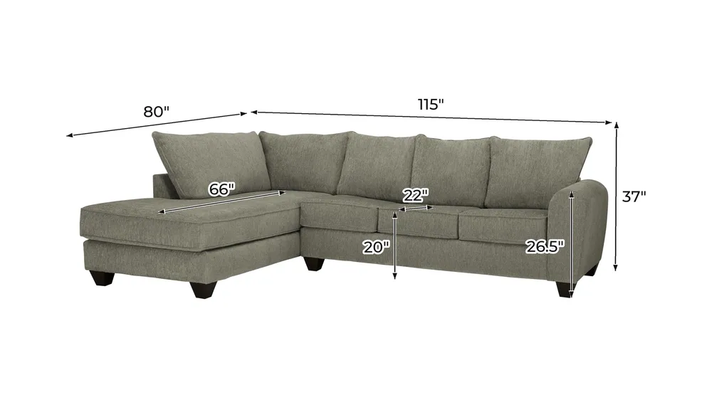Jaden 2-pc. Sofa Chaise Dimensions
