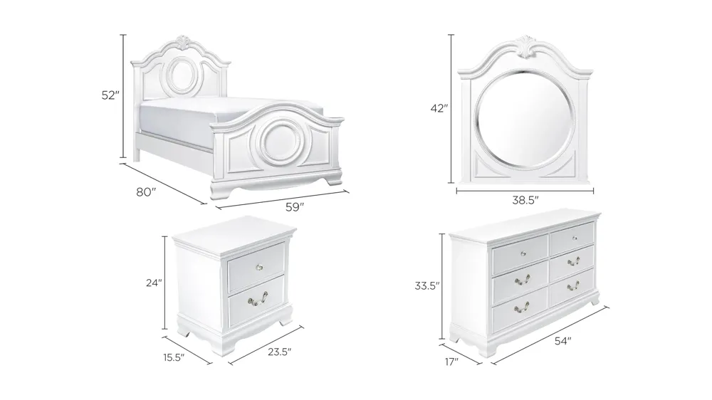 Winnie 4-pc. Bedroom Set Dimensions