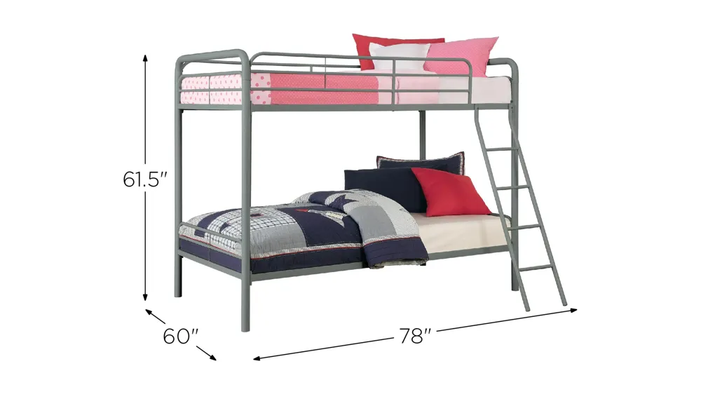 Atwater Living Eeva Twin over Twin Metal Bunk Bed Dimensions