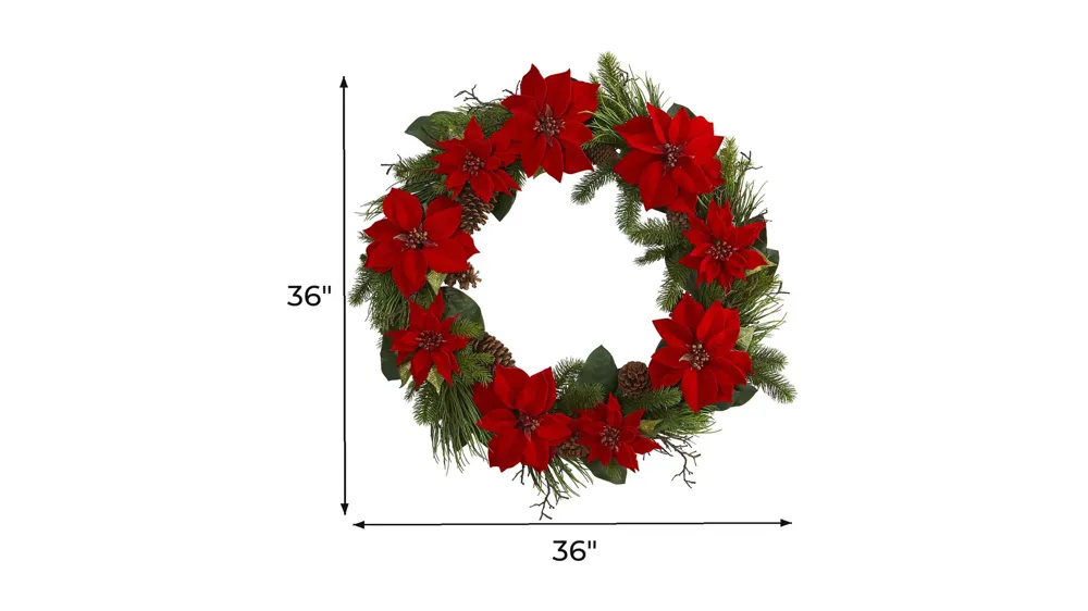 Poinsettia and Pine Artificial Wreath Dimensions