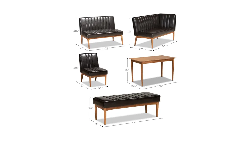 Daymond 5-pc. Nook Dining Set Dimensions