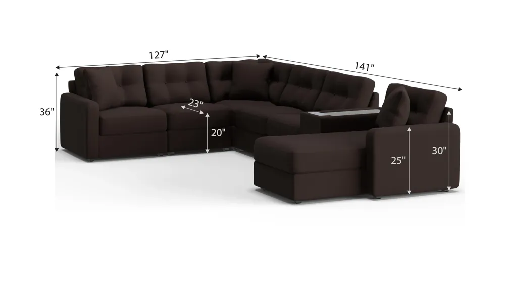 ModularOne 7-pc. Sectional w/One Power Console Dimensions