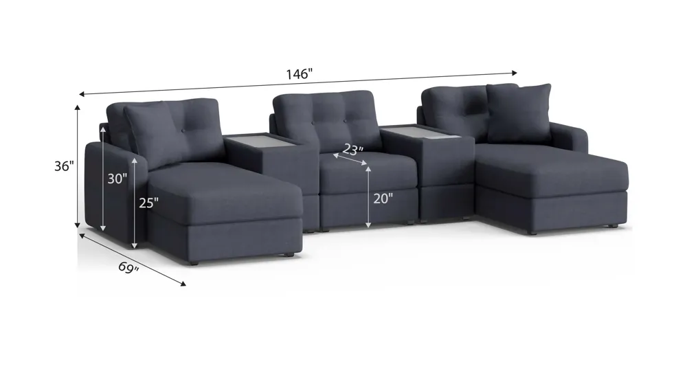 ModularOne 5-pc. Sectional w/One Power Console Dimensions