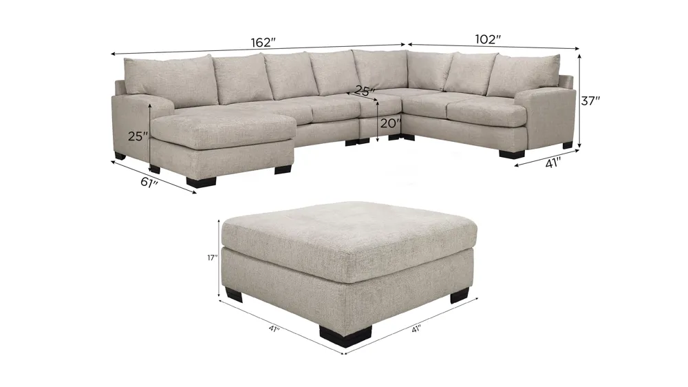 Cooper 5-pc. Sectional w/ Cocktail Ottoman Dimensions