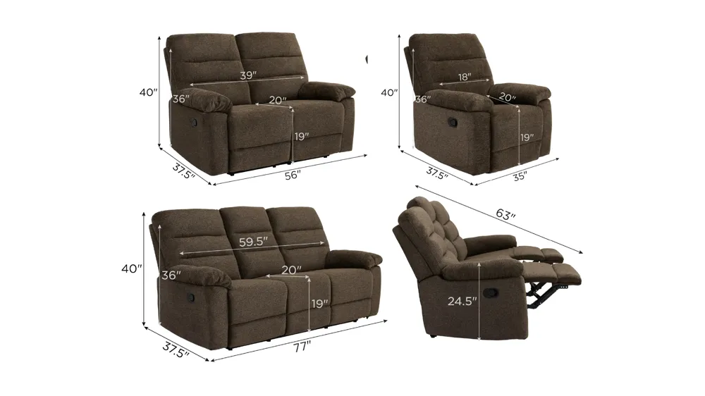 Bennington Manual Living Room Set Dimensions