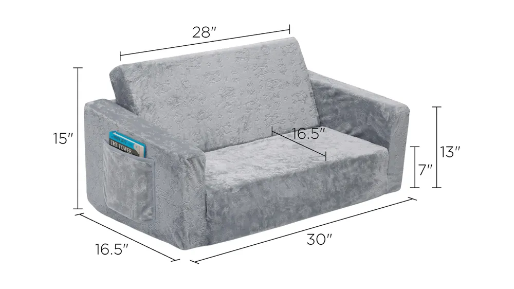 Serta Perfect Sleeper Extra Wide Kids Convertible Sofa to Lounger by Delta Children Dimensions