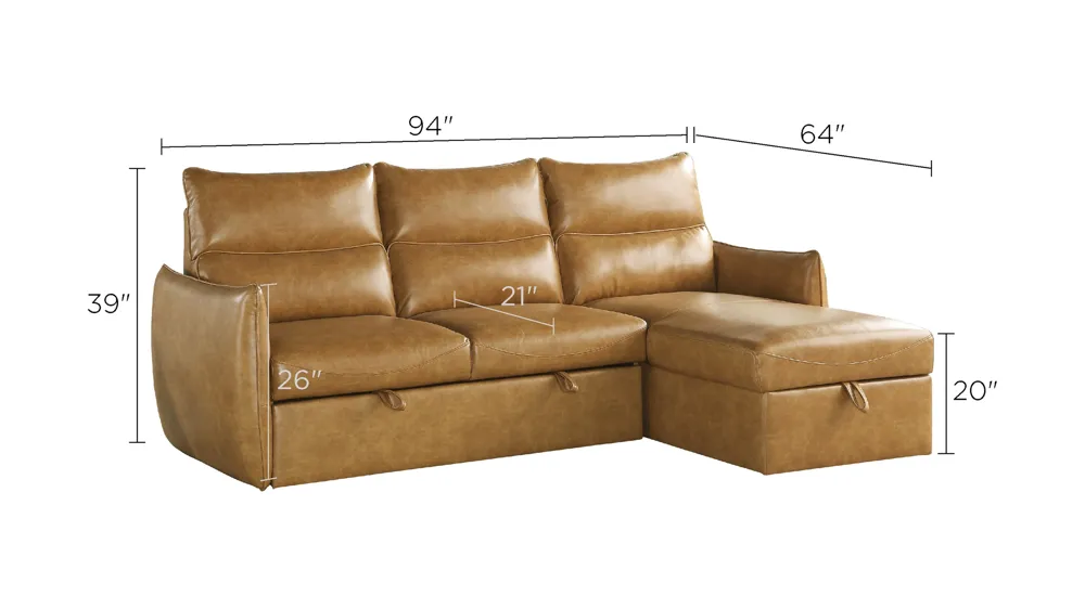 Berel 2-pc. Reversible Sectional with Pull-Out Bed and Storage Dimensions