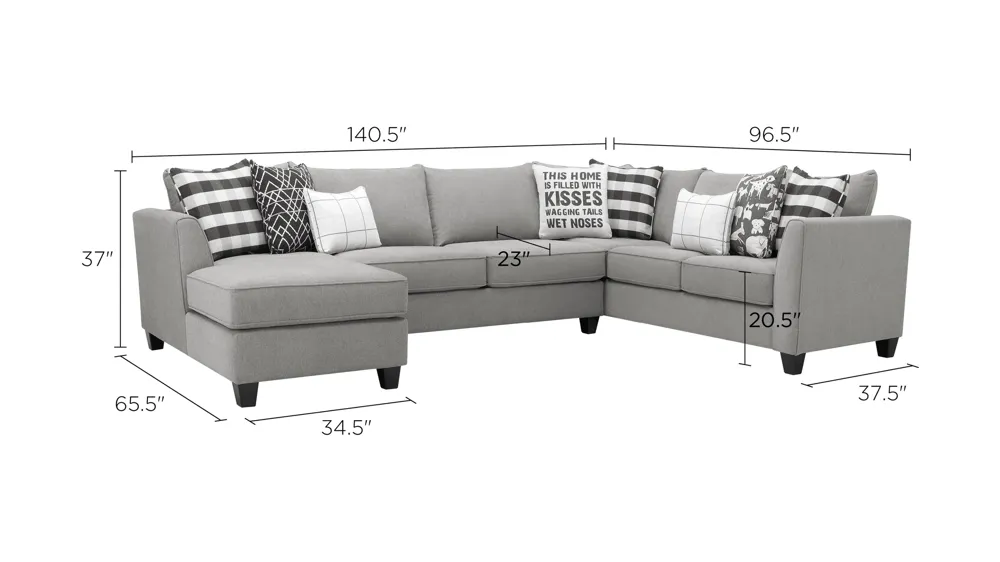 Daine 3-pc. Sectional Sofa Dimensions