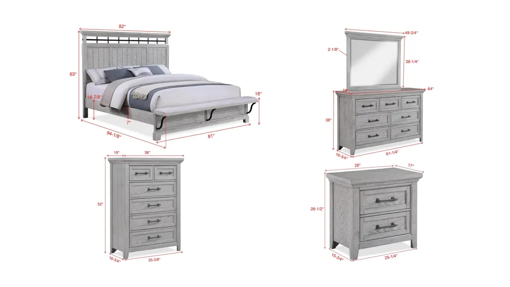 Beckett 5-pc. Bedroom Set Dimensions