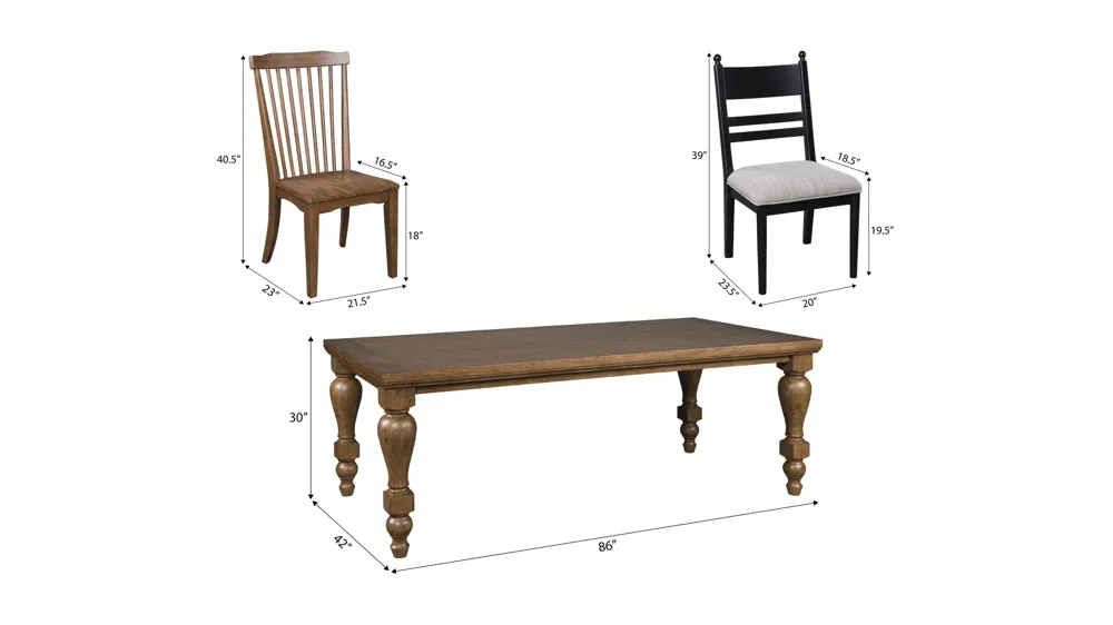 Lockwood 7-pc. Dining Set (2 Brown Spindle/ 4 Black Ladder) Dimensions