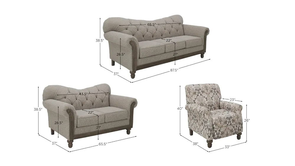 Torrey Living Room Set Dimensions