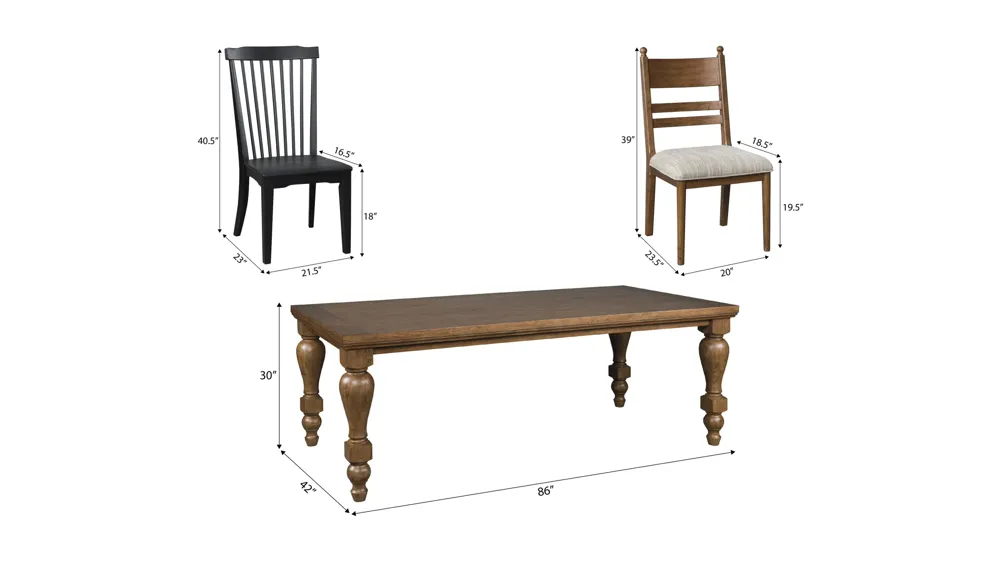 Lockwood 7-pc. Dining Set (2 Black Spindle/ 4 Brown Ladder) Dimensions