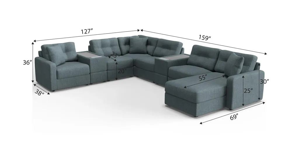 ModularOne 8-pc. Sectional w/Two Power Consoles Dimensions