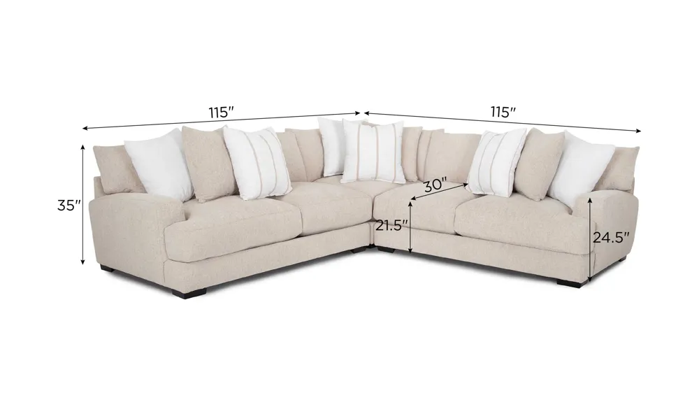 Carter 3-pc. Sectional Dimensions