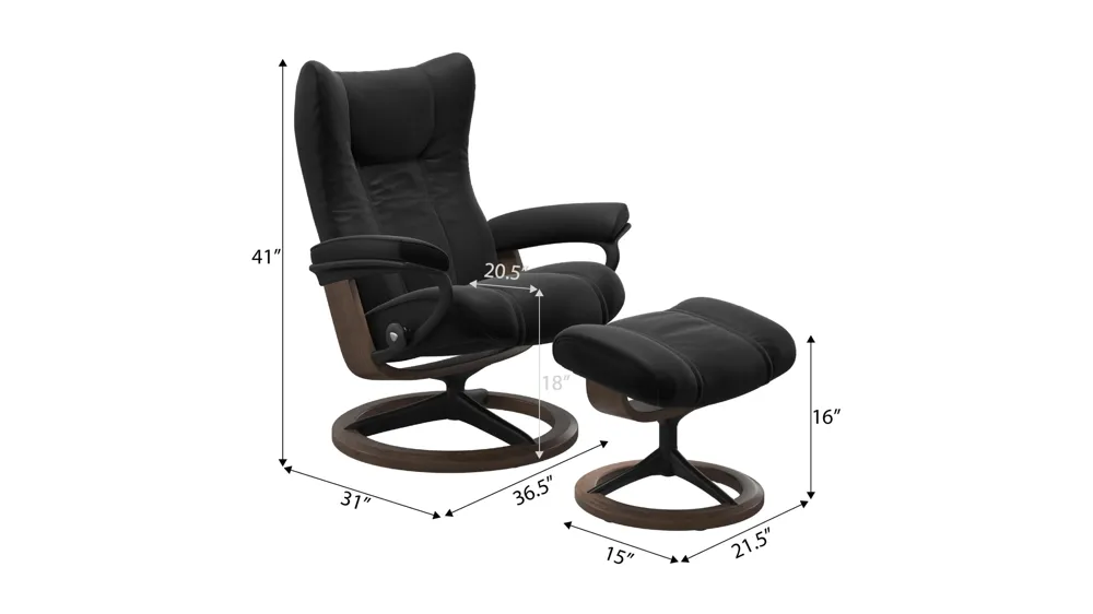Wing Large Signature Chair & Ottoman Dimensions
