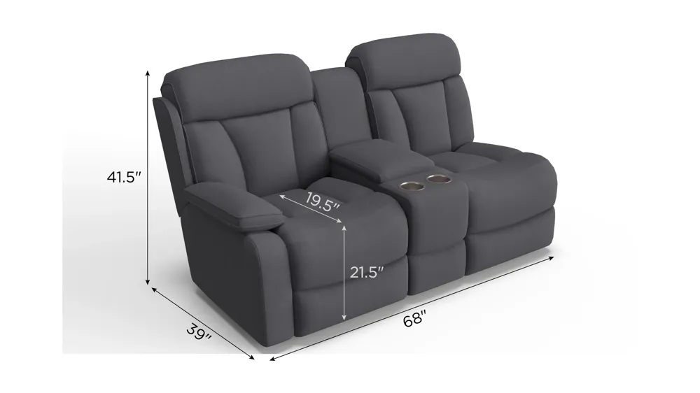Connell Left Arm Facing Dual Power Console Loveseat w/ Heat and Massage Dimensions