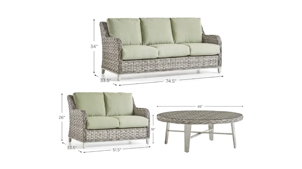 Grand Isle 3-pc. Outdoor Living Outdoor Sofa Set Dimensions