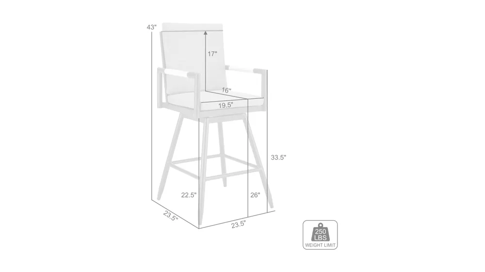 Crown 43" Outdoor Swivel Counter Stool Dimensions