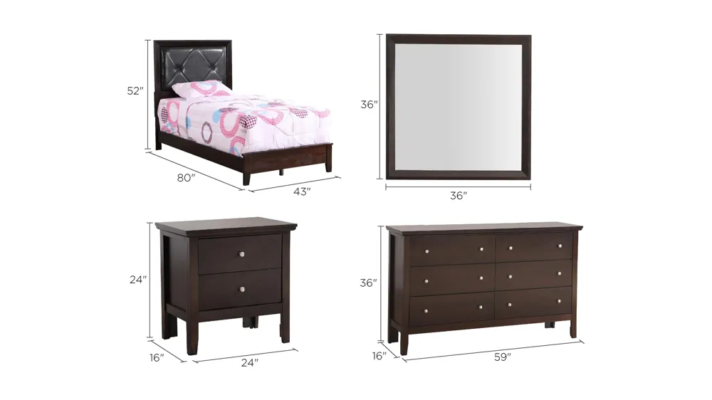 Primo 4-pc. Bedroom Set Dimensions
