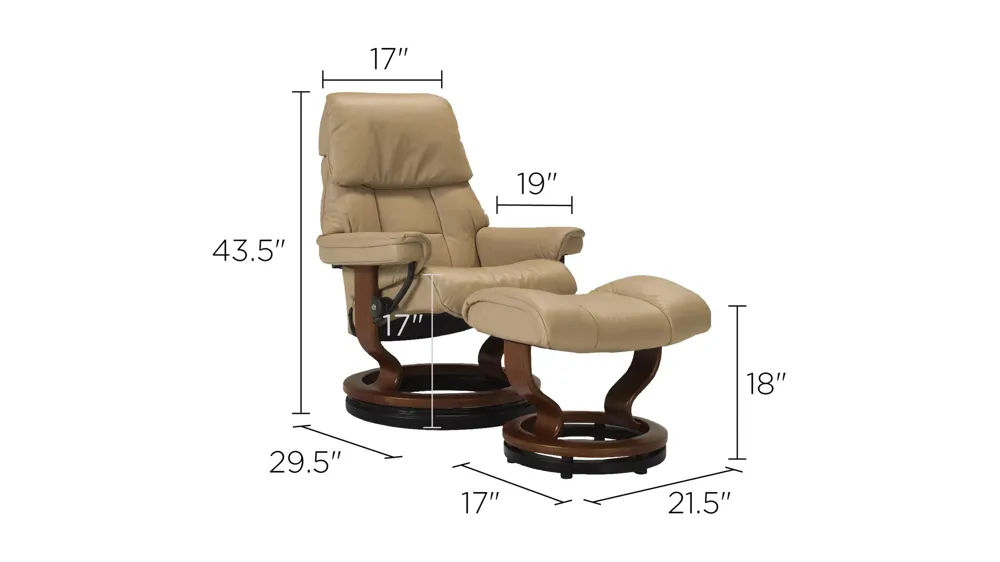Stressless Ruby Small Leather Reclining Chair and Ottoman w/ Rings Dimensions