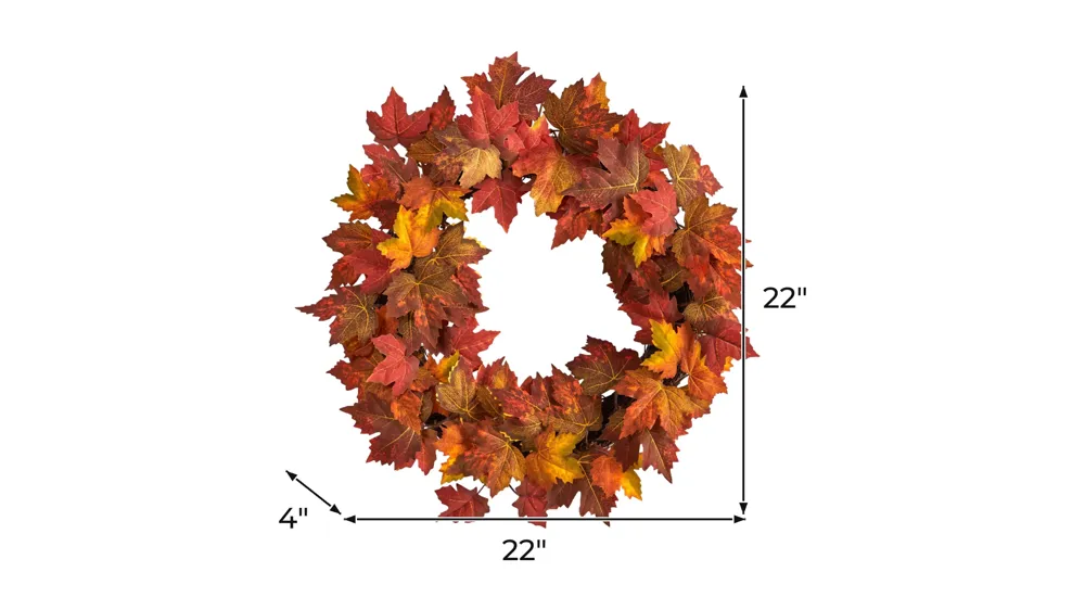 22" Harvest Foliage Maple Leaf Artificial Wreath Dimensions