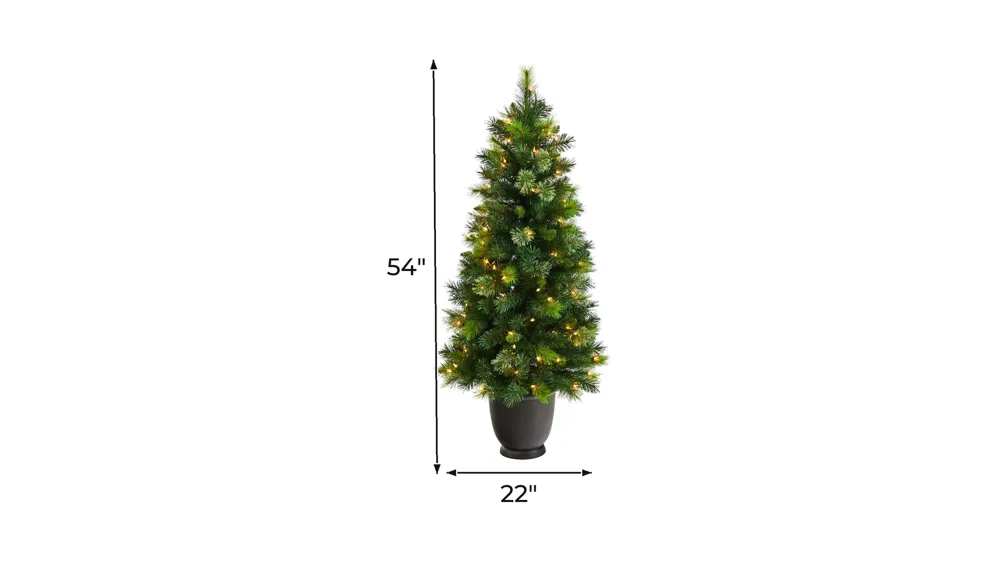 4.5' Oregon Pine Artificial Christmas Tree in Planter with Bendable Branches and Warm White Lights Dimensions