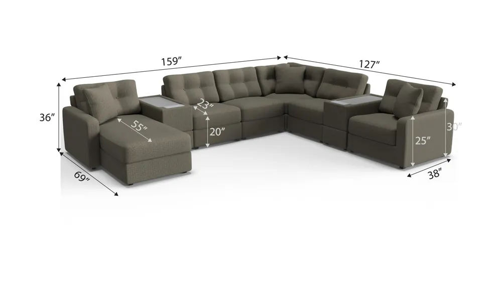 ModularOne 8-pc. Sectional w/Two Power Consoles Dimensions