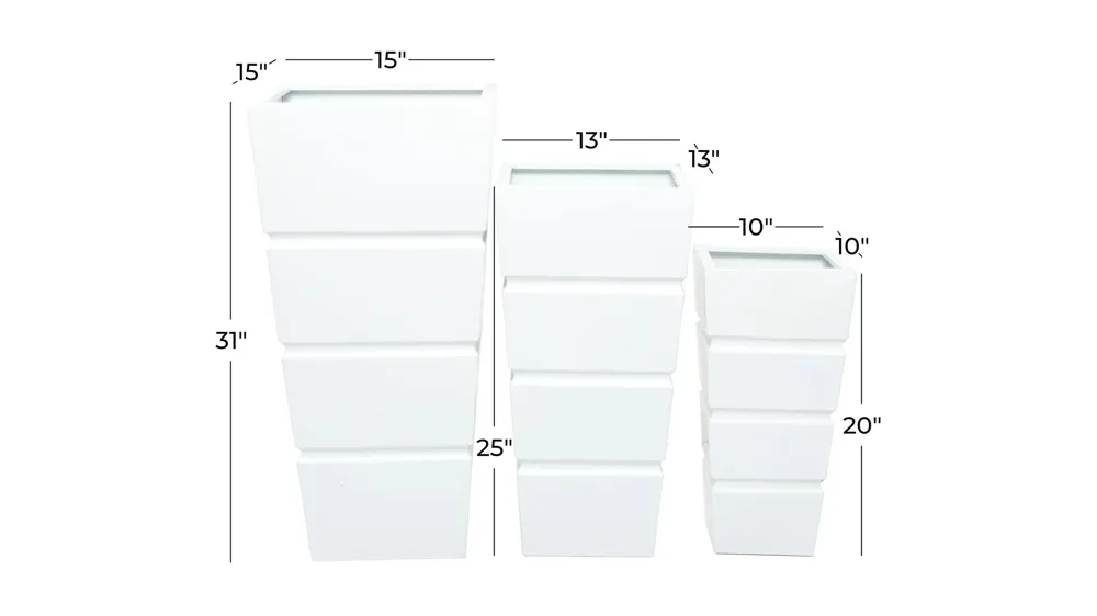 Ivy Collection White Metal Planter Set of 3 Dimensions