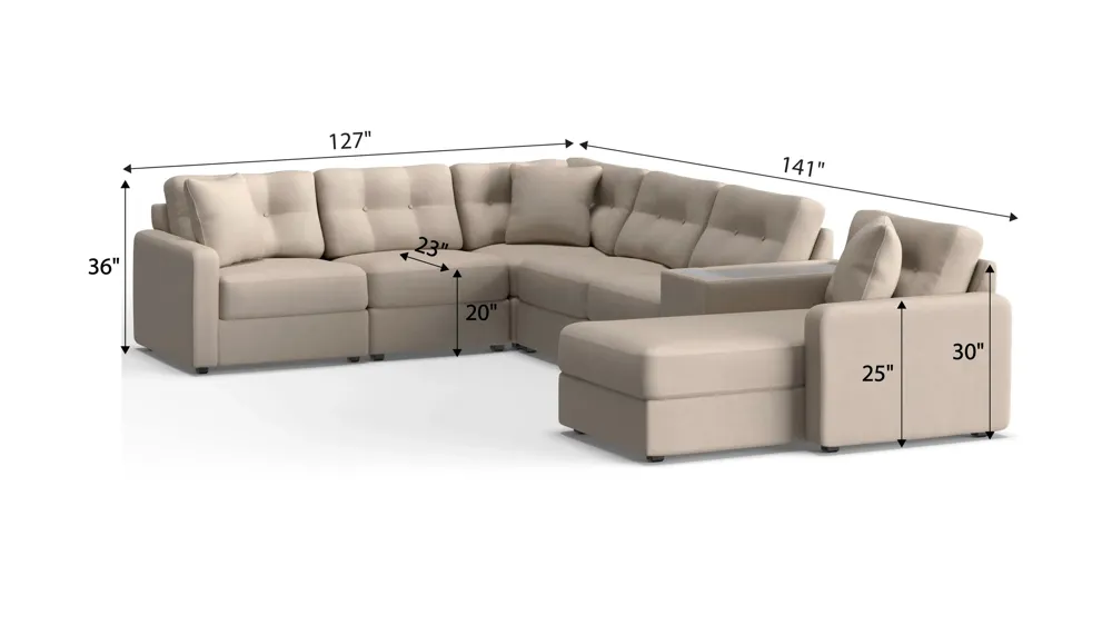 ModularOne 7-pc. Sectional w/One Power Console Dimensions