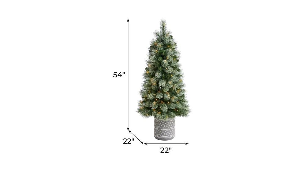 4.5' Pine Artificial Christmas Tree in Planter with Bendable Branches and Warm White LED Lights Dimensions