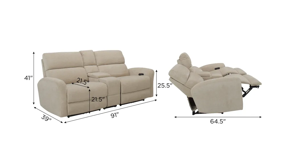Fletcher 3-pc. Power Console Loveseat w/ Power Headrests Dimensions